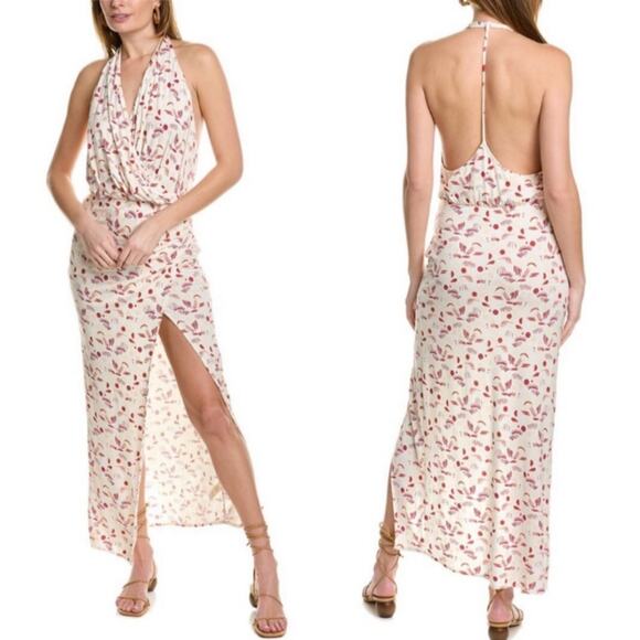 NWT Free People Daria Graphic Maxi Dress Ivory Red Combo Front Slit Size L - Picture 2 of 15
